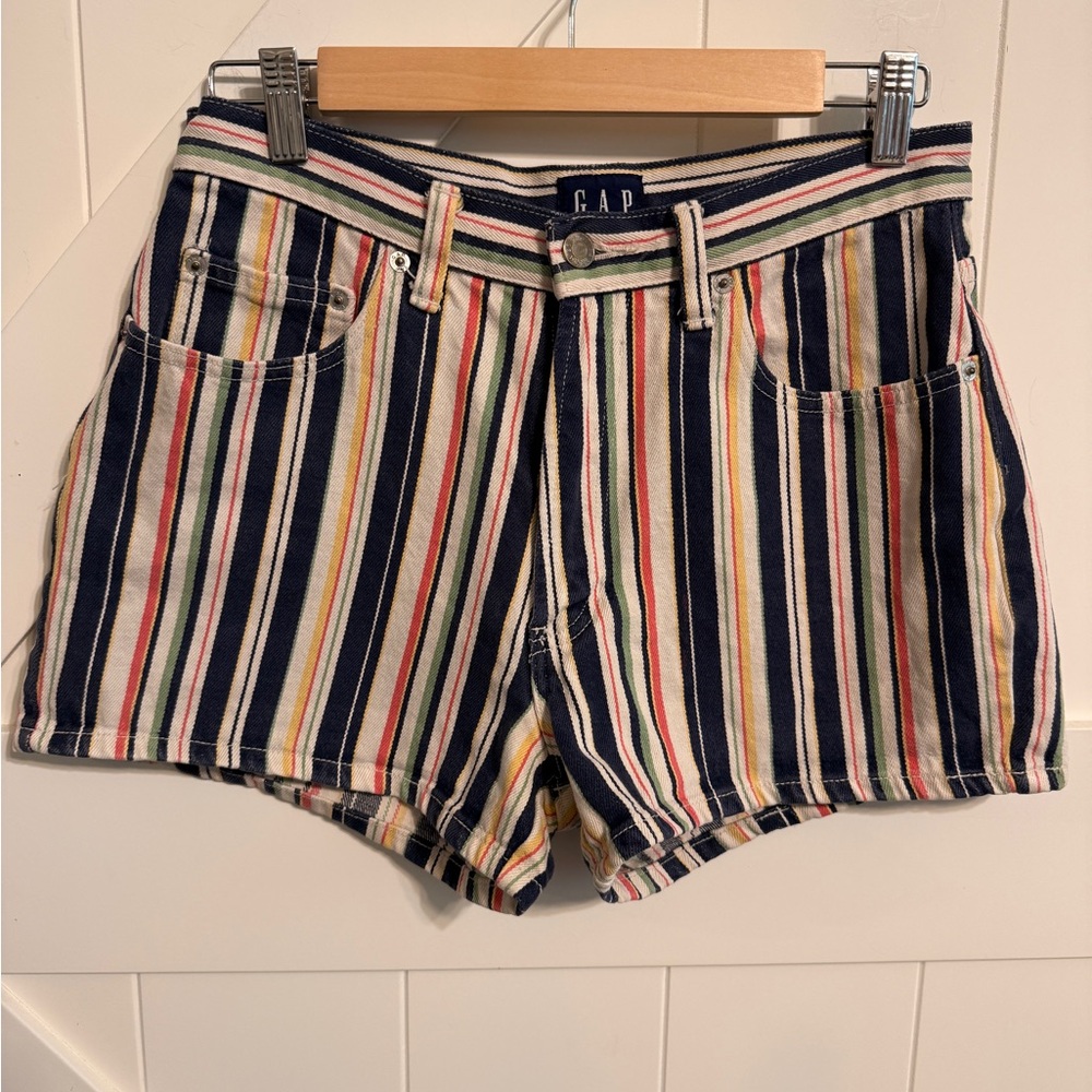 GAP striped denim shorts high rise retro nautical multicolor Women’s Size 8